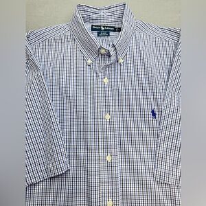 Vintage Ralph Lauren Blake Mens Large Blue Plaid Pony Button Down Short Sleeve
